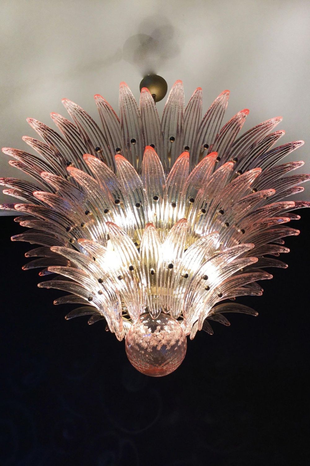 Art Vintage Palm Pink Triple Glass Chandelier