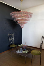 Art Four-tier pink glass palm leaf chandelier