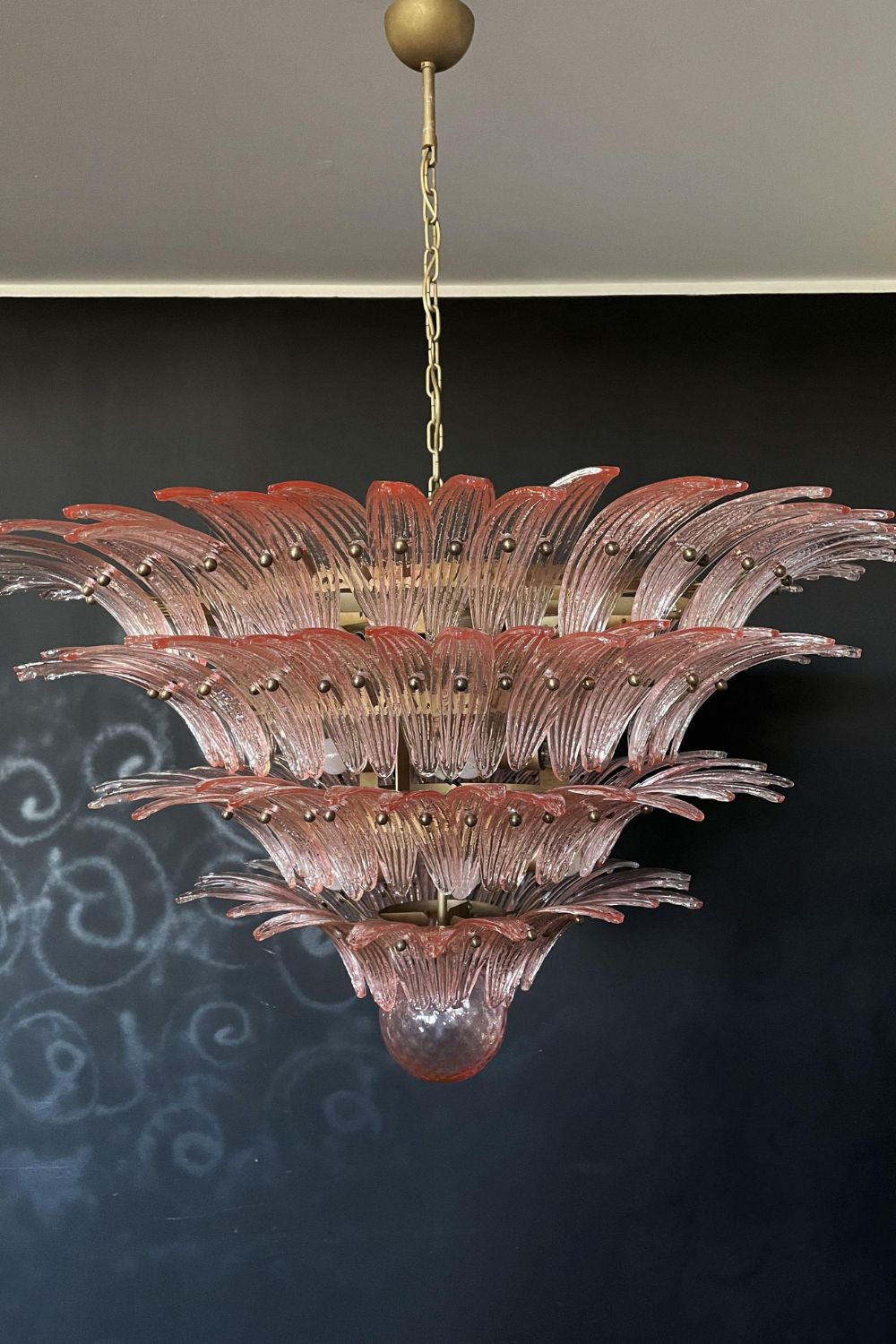 Art Four-tier pink glass palm leaf chandelier