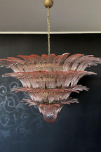 Art Four-tier pink glass palm leaf chandelier