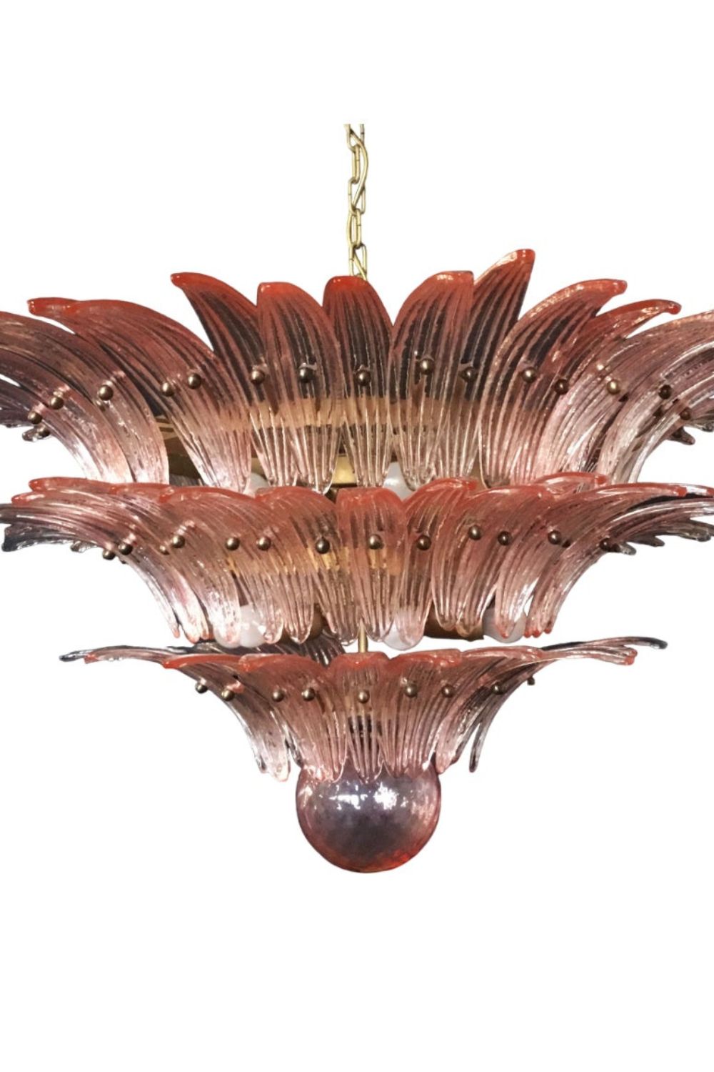 Art Vintage Palm Pink Triple Glass Chandelier