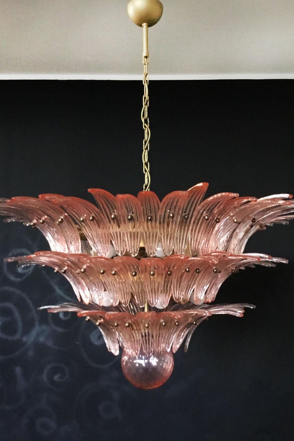 Art Vintage Palm Pink Triple Glass Chandelier