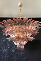 Art Vintage Palm Pink Triple Glass Chandelier