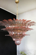 Art Vintage Palm Pink Triple Glass Chandelier