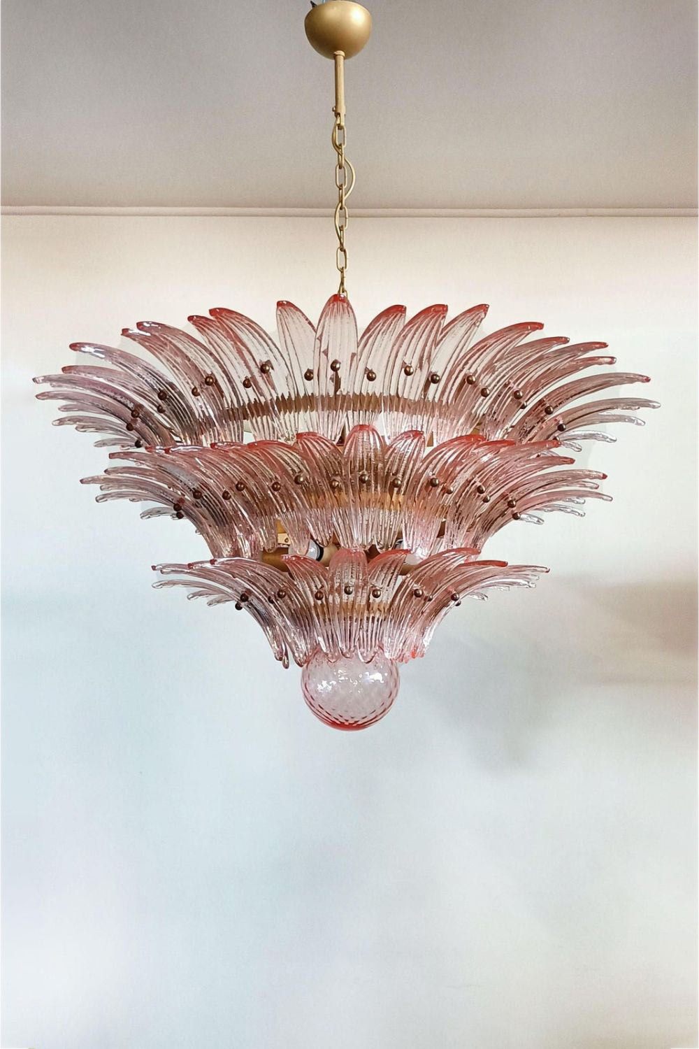 Art Vintage Palm Pink Triple Glass Chandelier