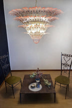 Art Four-tier pink glass palm leaf chandelier