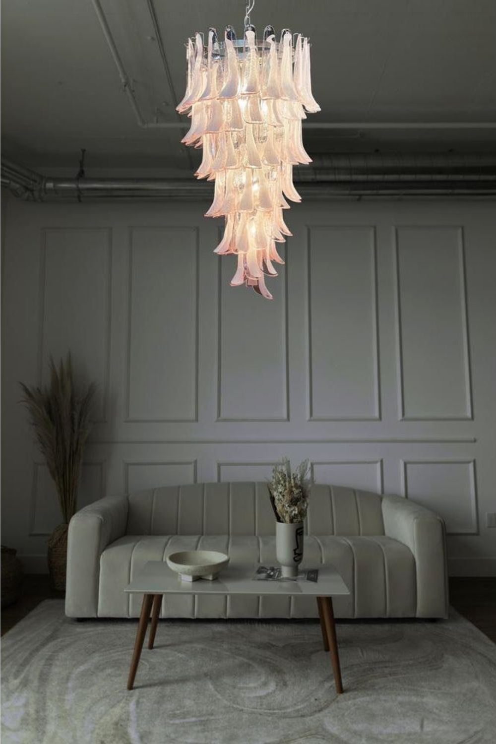Italian Vintage Pink Spiral Art Chandelier