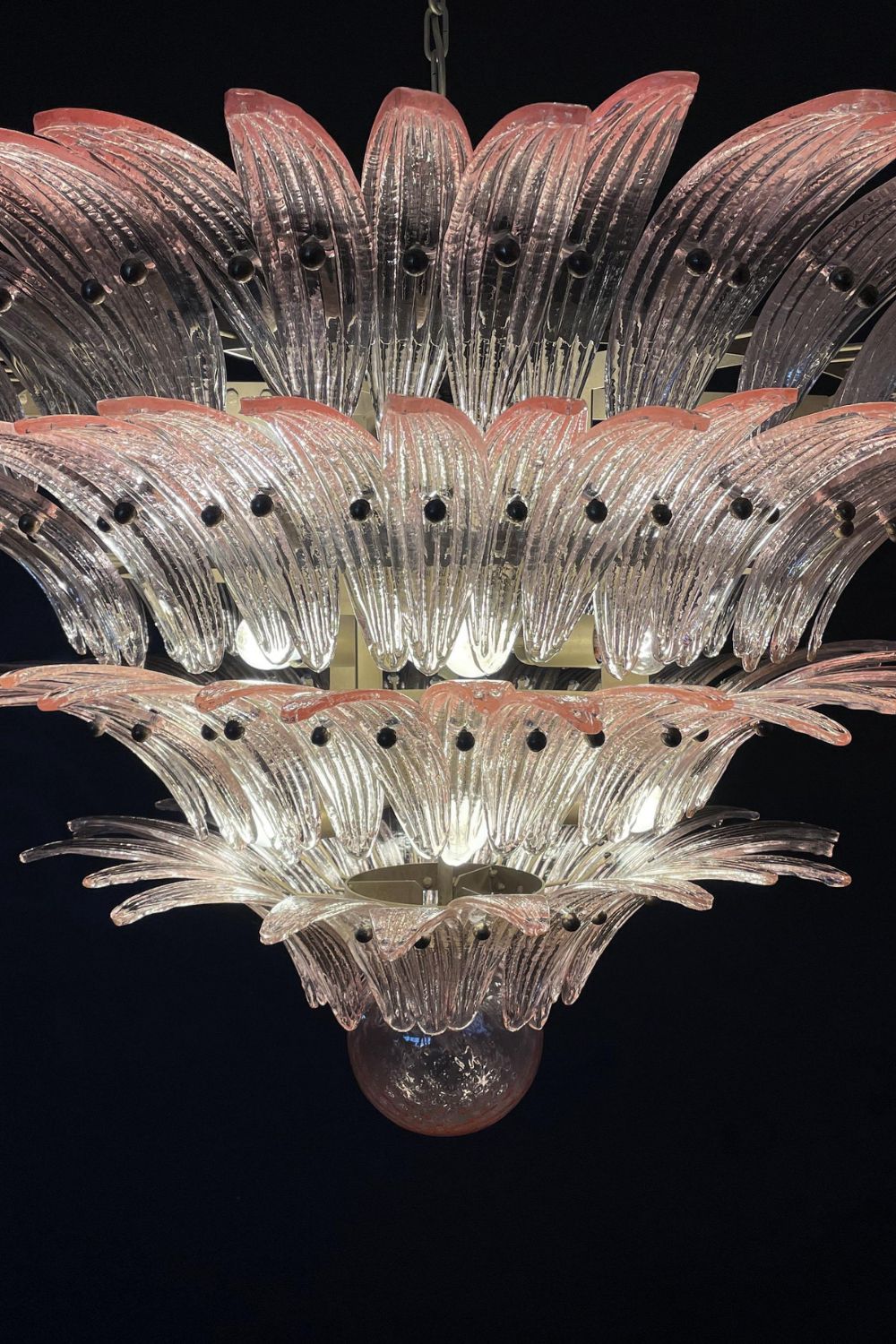 Art Four-tier pink glass palm leaf chandelier
