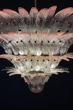 Art Four-tier pink glass palm leaf chandelier