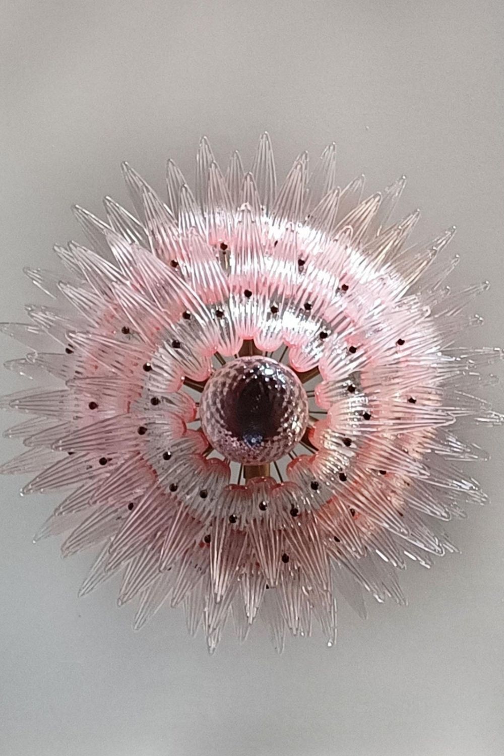 Art Vintage Palm Pink Triple Glass Chandelier