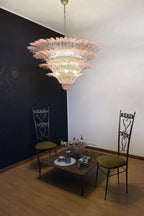 Art Four-tier pink glass palm leaf chandelier