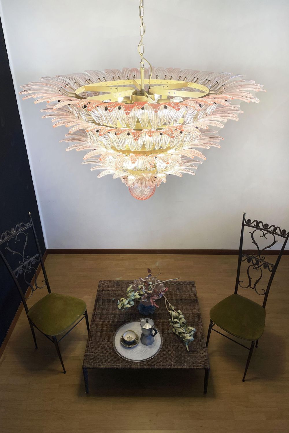 Art Four-tier pink glass palm leaf chandelier
