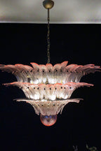 Art Vintage Palm Pink Triple Glass Chandelier