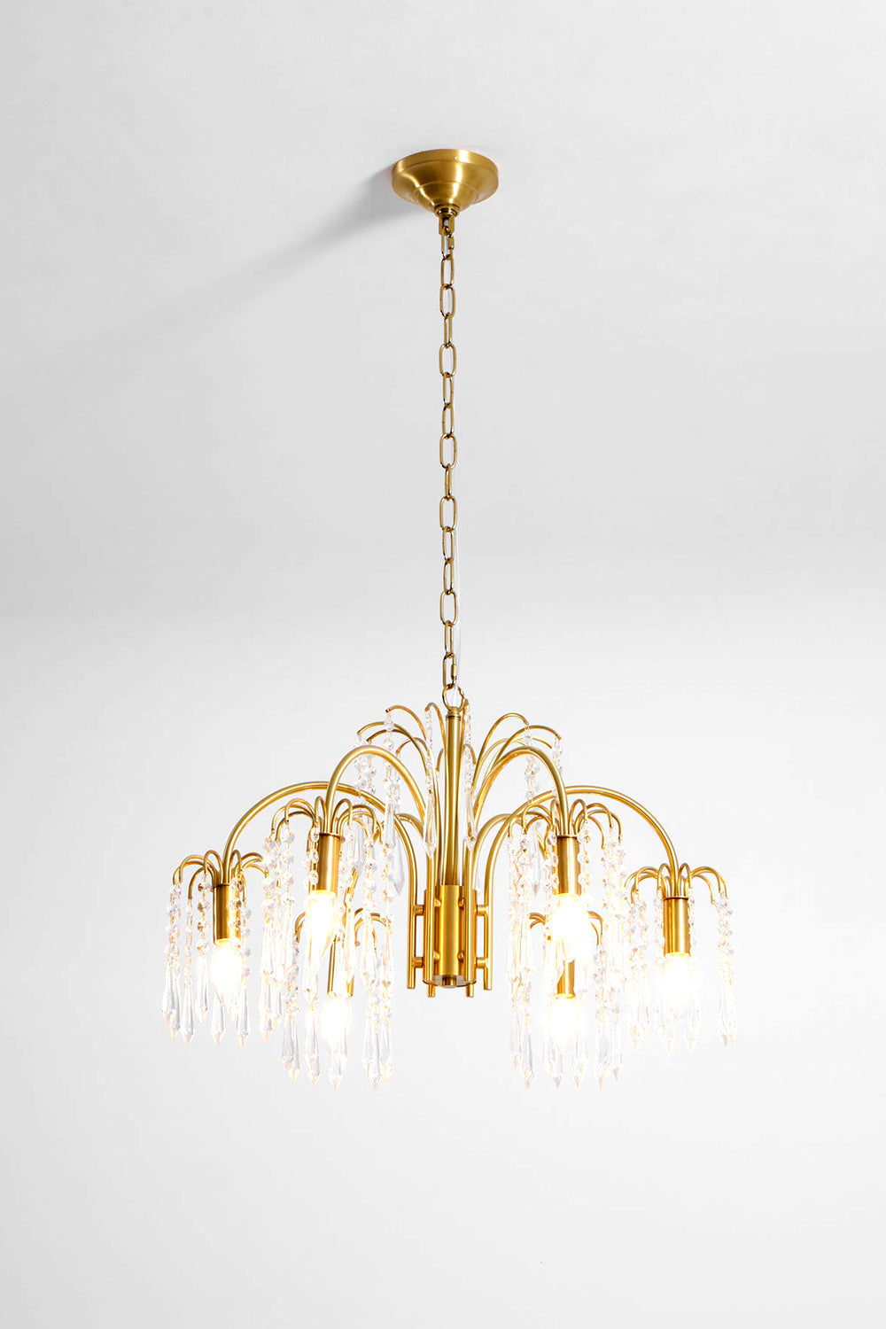 Brass Halo Arched-Arm Crystal Chandelier
