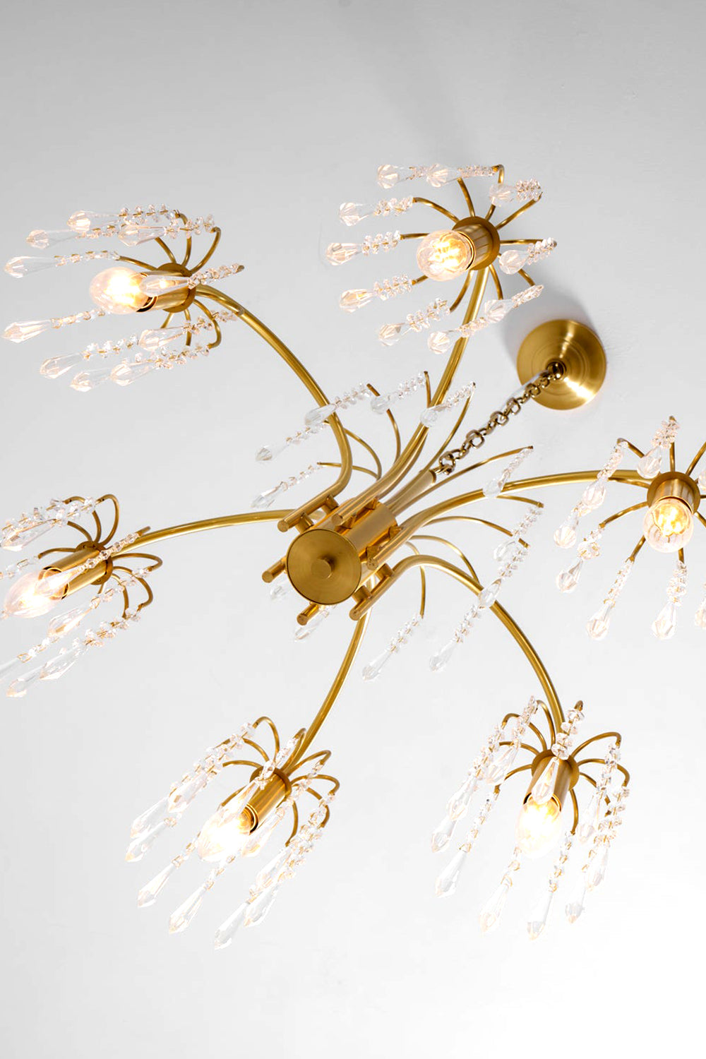Brass Halo Arched-Arm Crystal Chandelier