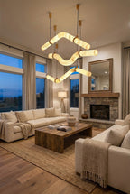 Contemporary Undulating Alabaster Tube Chandelier