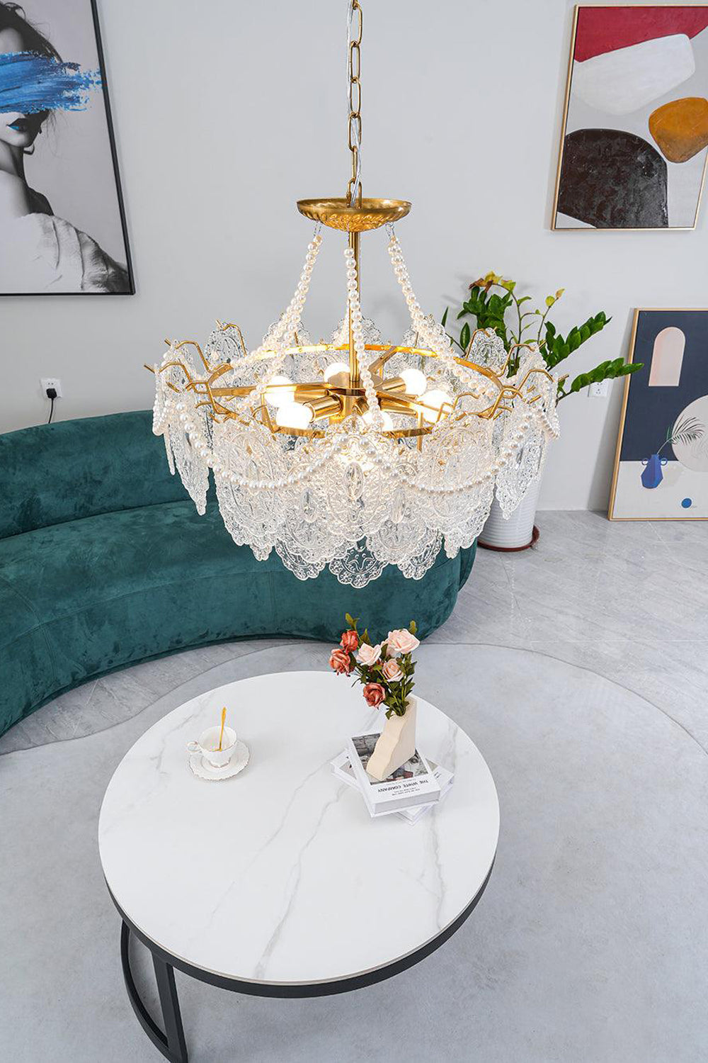 Embossed Pearls Glass Chandelier