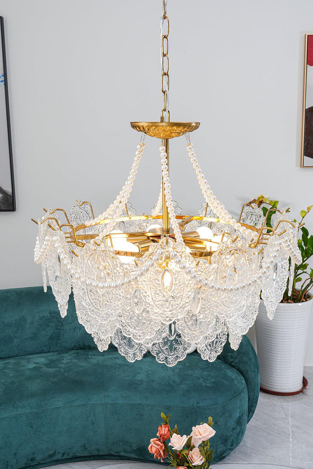 Embossed Pearls Glass Chandelier