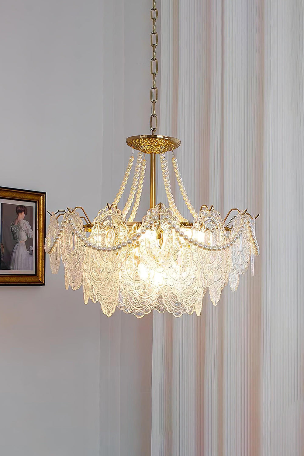 Embossed Pearls Glass Chandelier