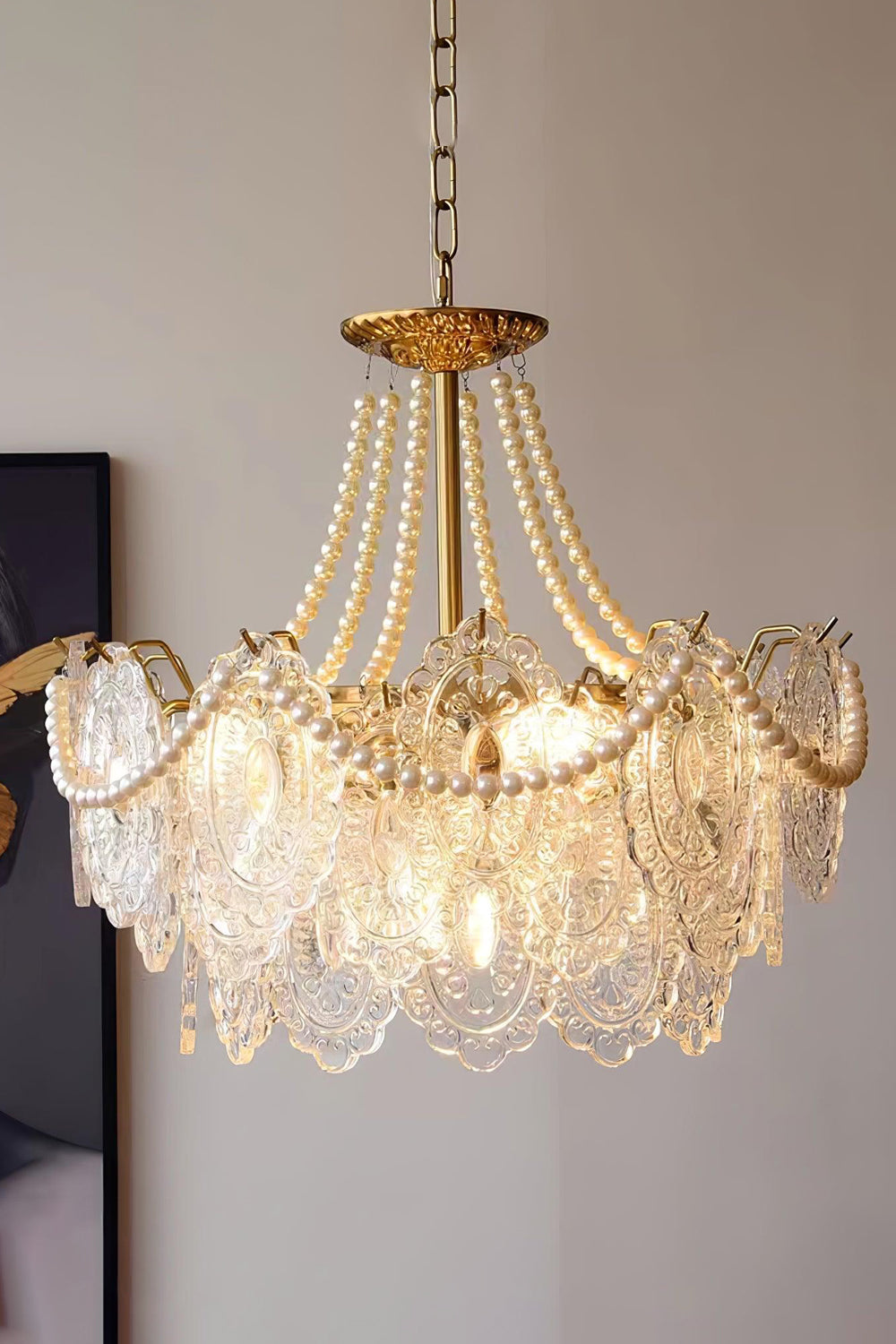 Embossed Pearls Glass Chandelier