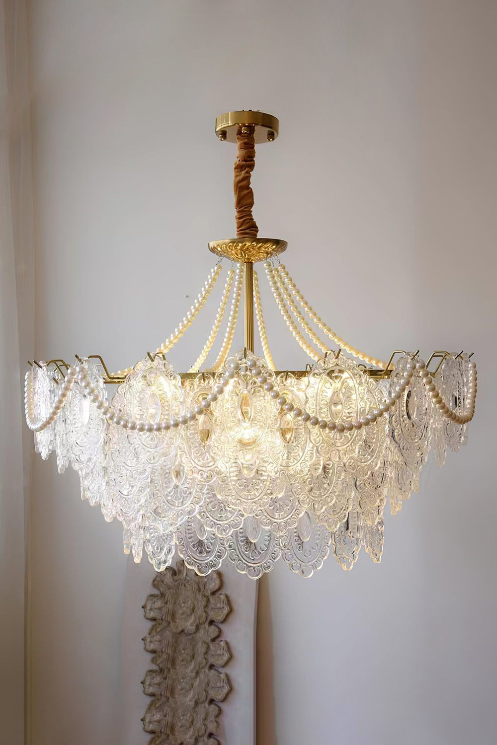 Embossed Pearls Glass Chandelier