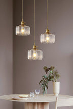 Mid-Century Grooved Glass Pendant Lamp