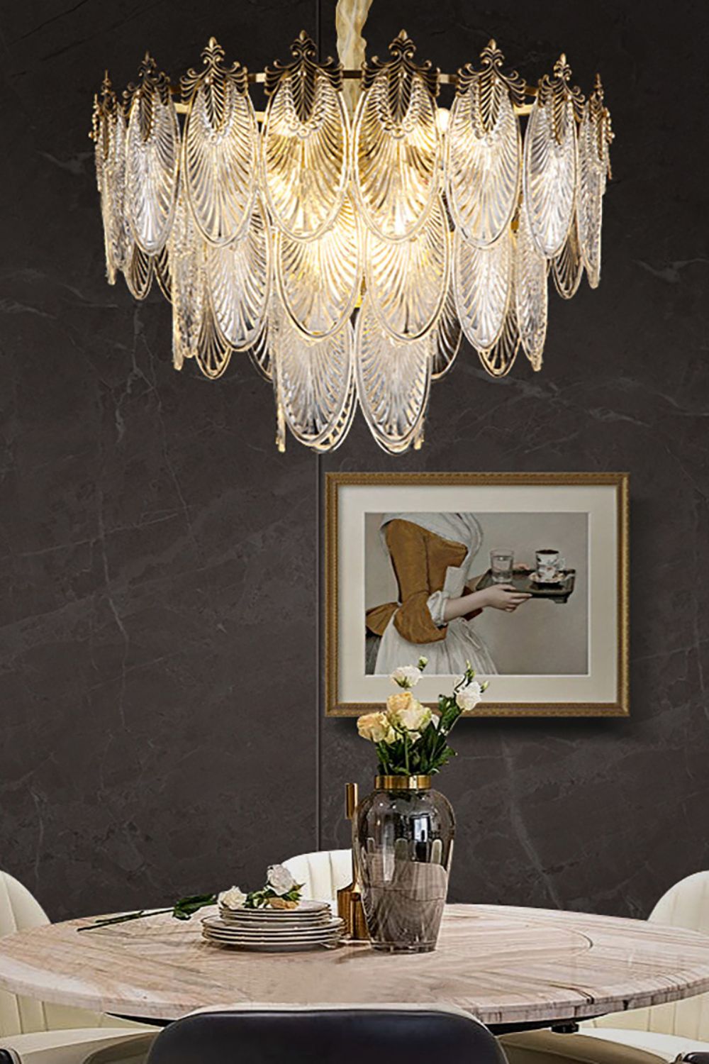 Vintage Crystal Leaf Chandelier
