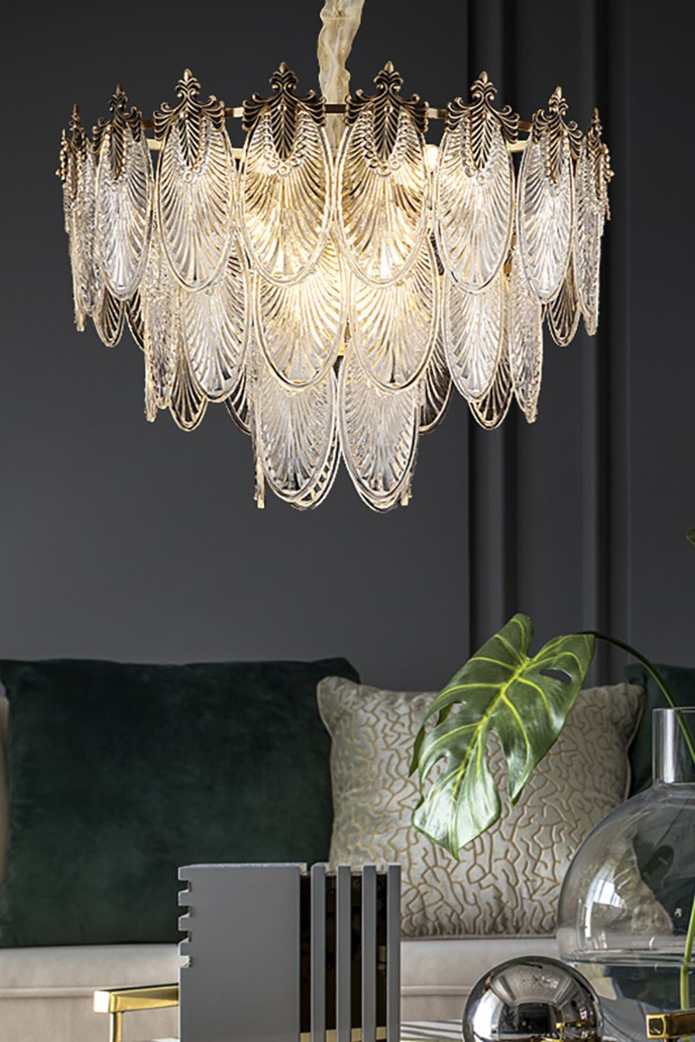 Vintage Crystal Leaf Chandelier