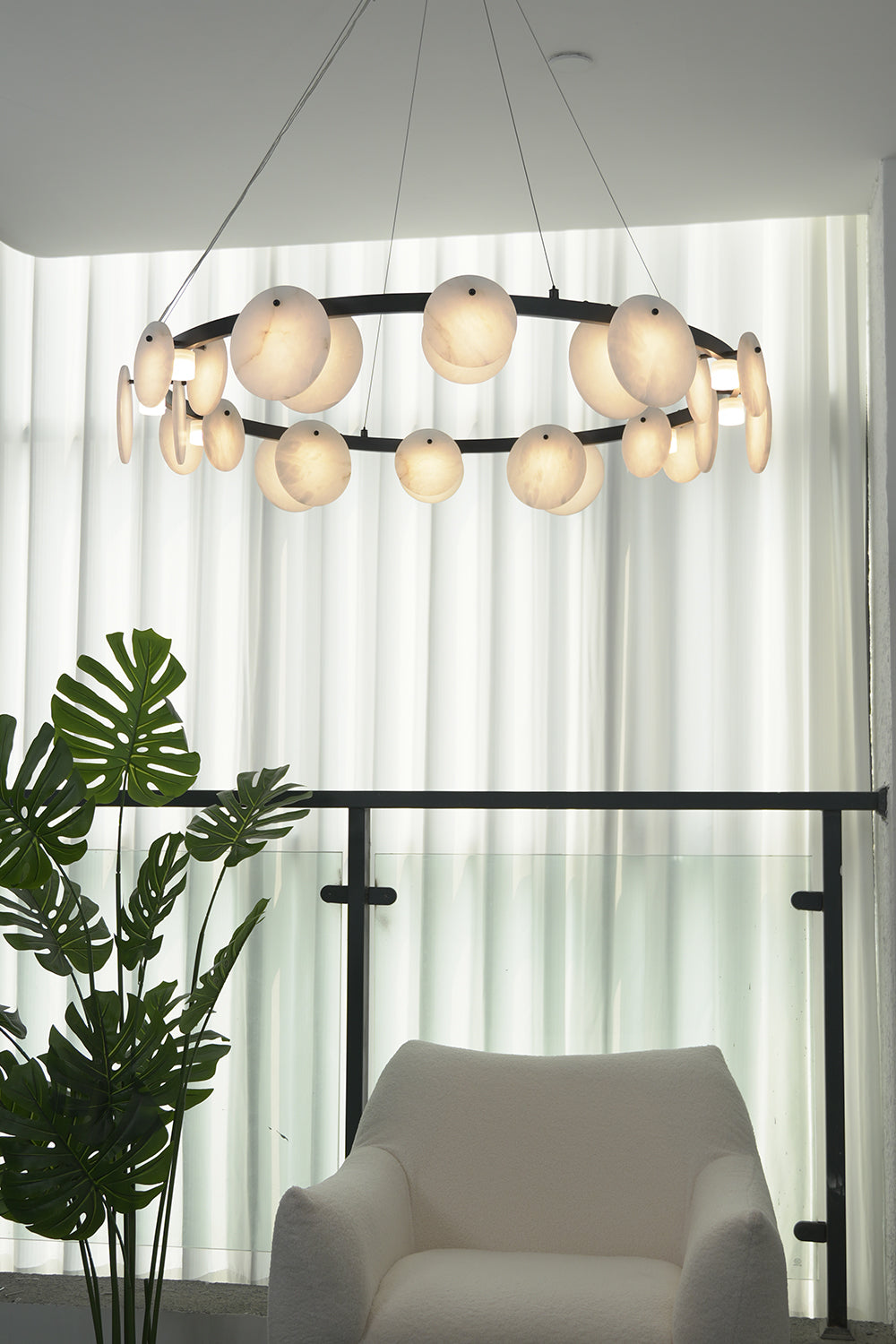 Alabaster Disc Ring Chandelier