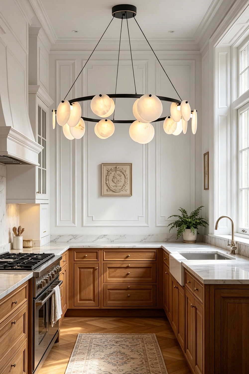 Alabaster Disc Ring Chandelier