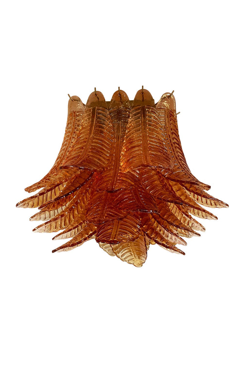 Amber Fern-Leaf Art Glass Ceiling Light