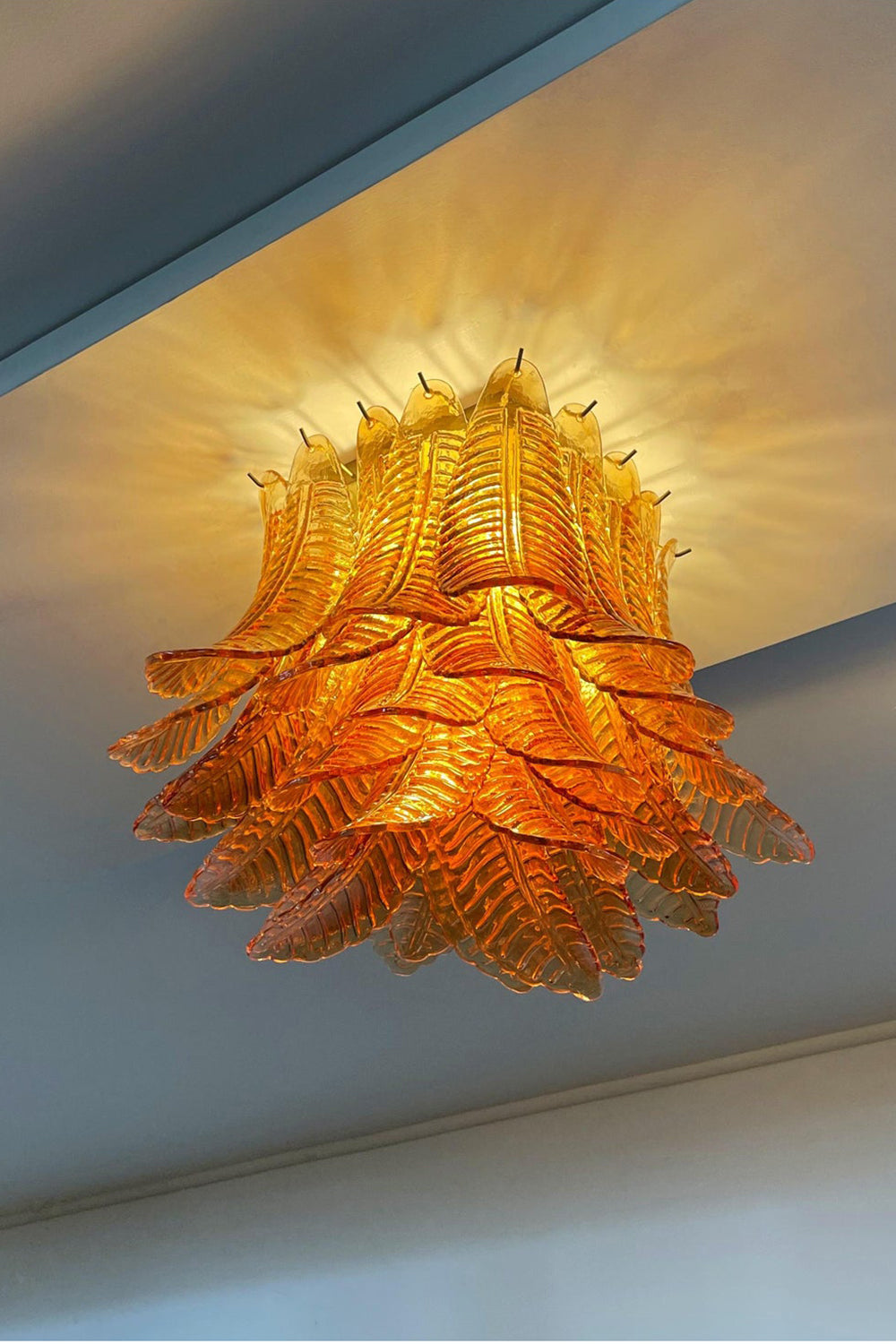 Amber Fern-Leaf Art Glass Ceiling Light