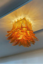 Amber Fern-Leaf Art Glass Ceiling Light