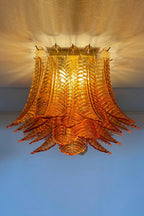Amber Fern-Leaf Art Glass Ceiling Light