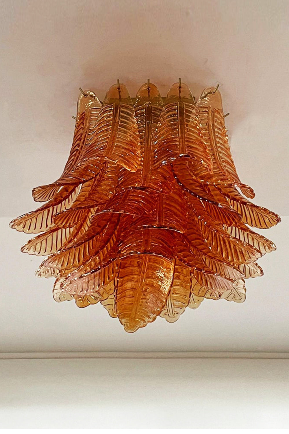 Amber Fern-Leaf Art Glass Ceiling Light