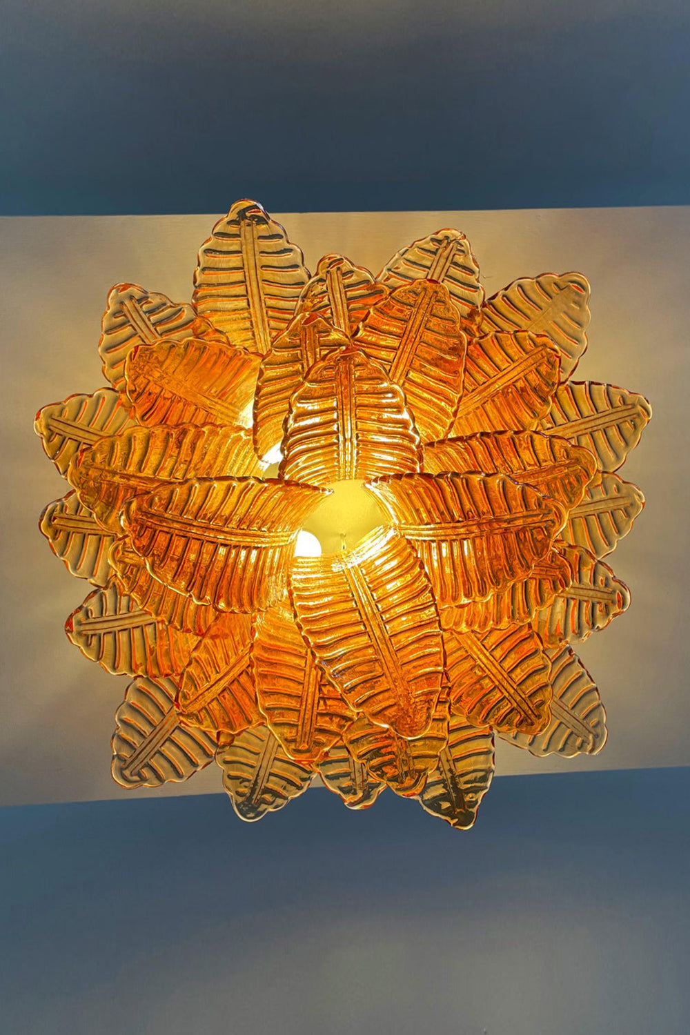 Amber Fern-Leaf Art Glass Ceiling Light