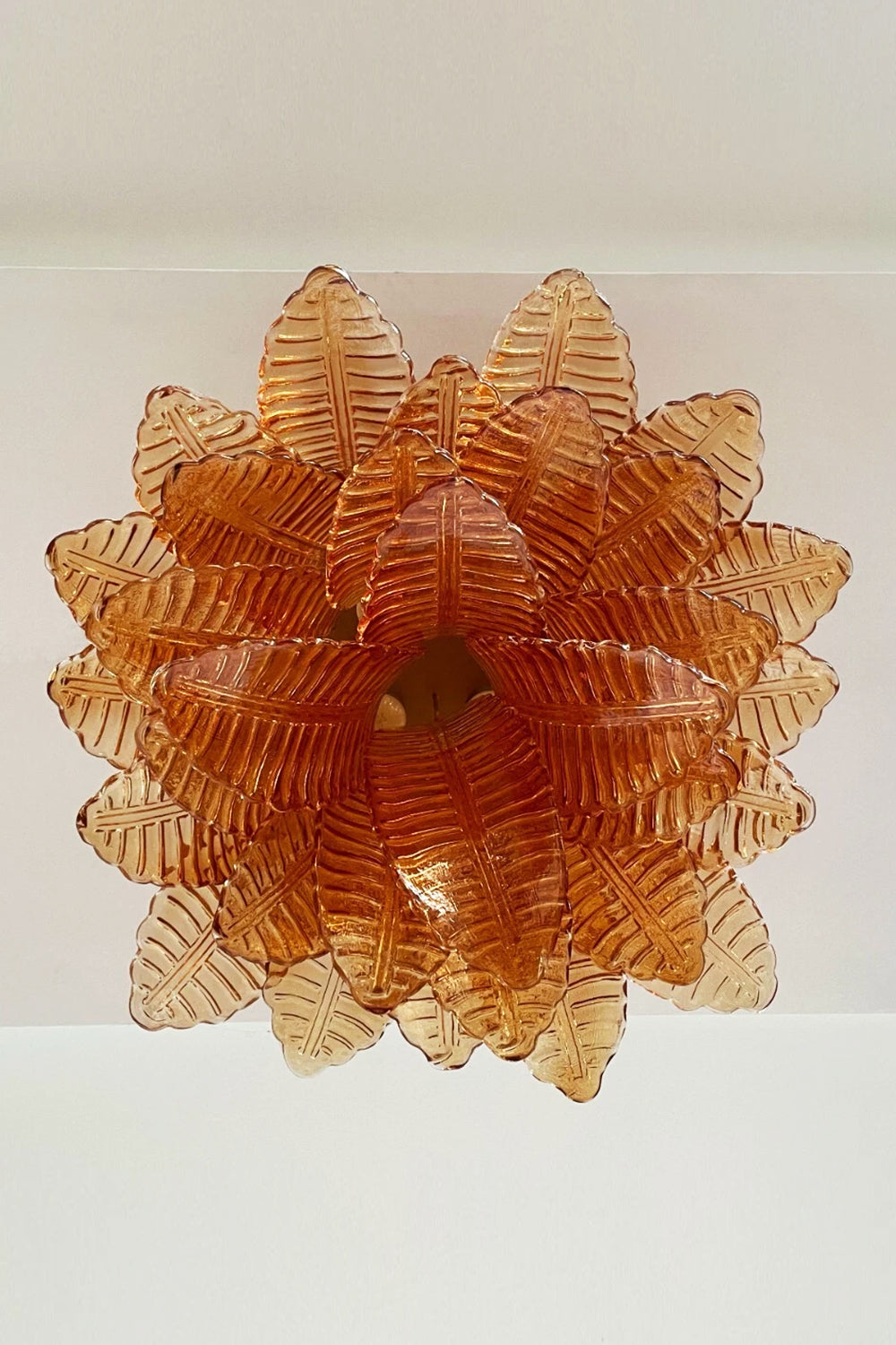 Amber Fern-Leaf Art Glass Ceiling Light