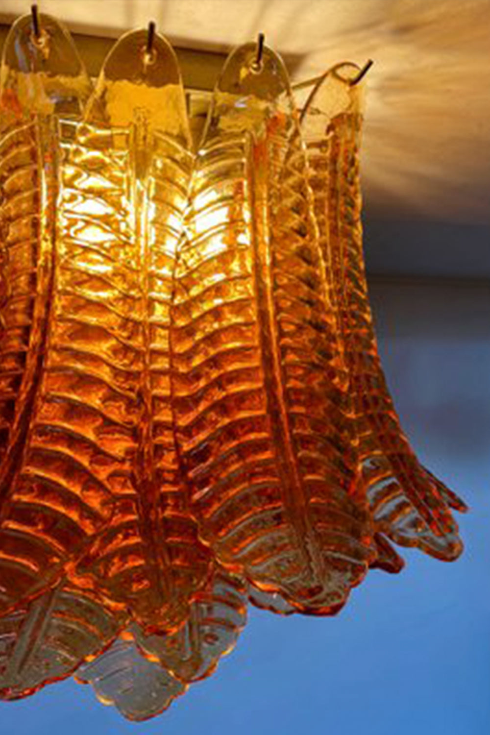 Amber Fern-Leaf Art Glass Ceiling Light