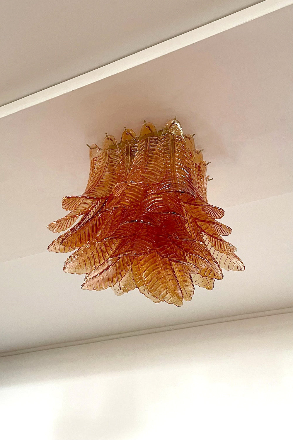 Amber Fern-Leaf Art Glass Ceiling Light