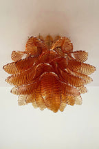 Amber Fern-Leaf Art Glass Ceiling Light