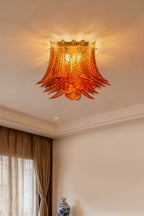Amber Fern-Leaf Art Glass Ceiling Light