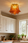 Amber Fern-Leaf Art Glass Ceiling Light