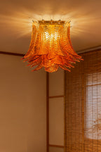 Amber Fern-Leaf Art Glass Ceiling Light