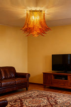 Amber Fern-Leaf Art Glass Ceiling Light