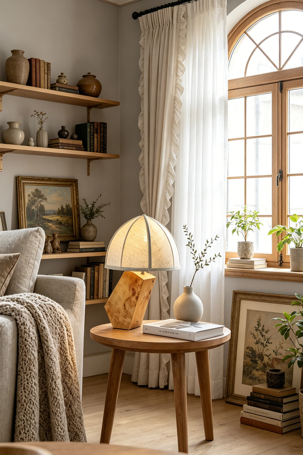 Angolo Canted Faceted Wood Table Lamp