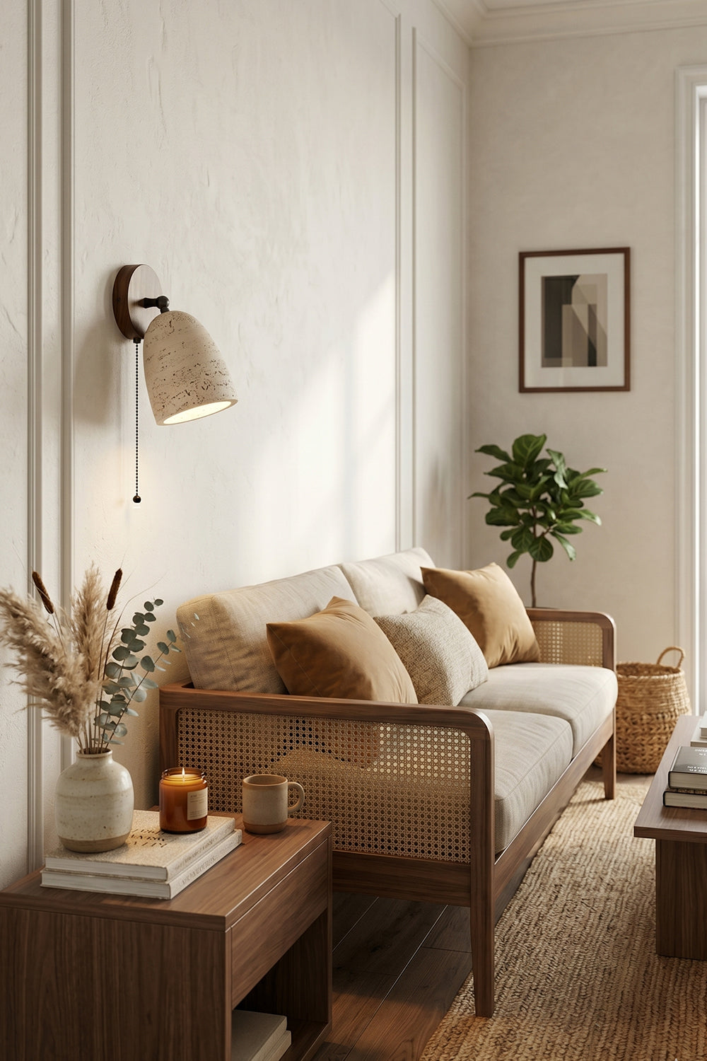 Artisan Travertine and Timber Wall Lamp