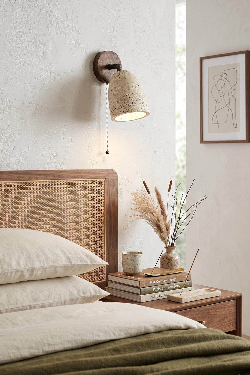 Artisan Travertine and Timber Wall Lamp