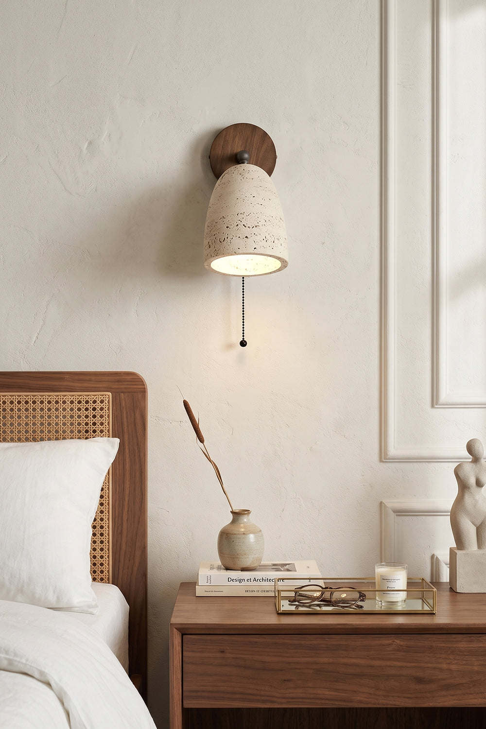 Artisan Travertine and Timber Wall Lamp