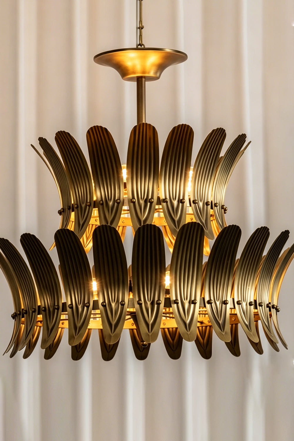 Brass Feather Tiered Chandelier