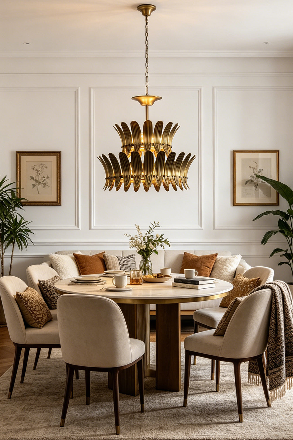 Brass Feather Tiered Chandelier